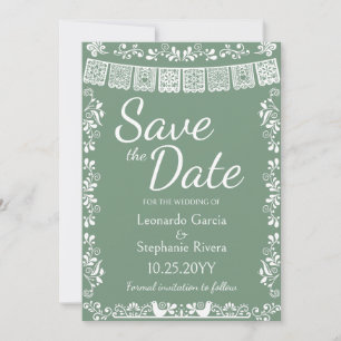 Sage Green Papel Picado Wedding Save the Date Invitation