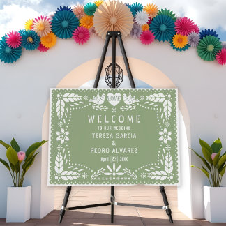 Sage green Papel Picado wedding welcome sign