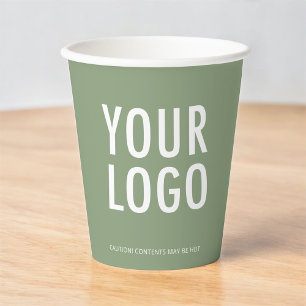 Sage Green Paper Cups Custom Business Logo 8 oz