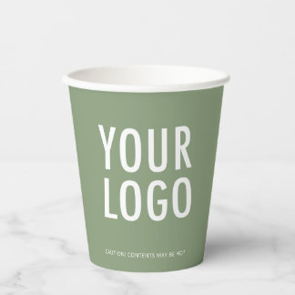 Sage Green Paper Cups Custom Business Logo 8 oz