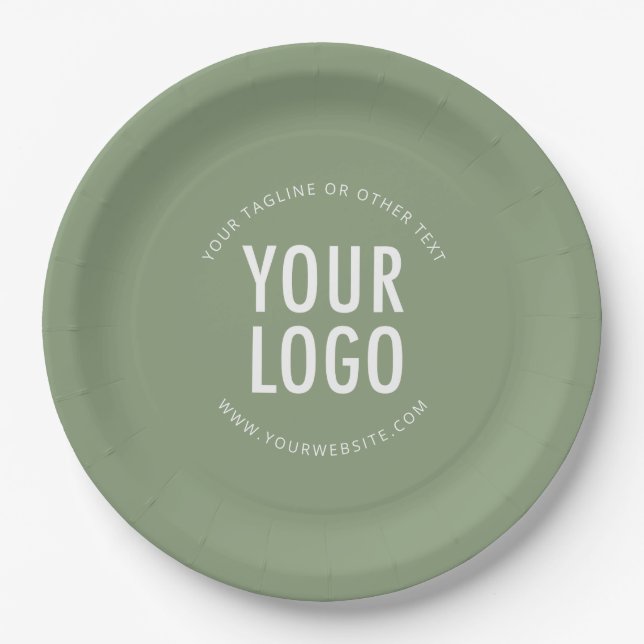 Sage Green Paper Plates Company Logo Branded Bulk (Front)
