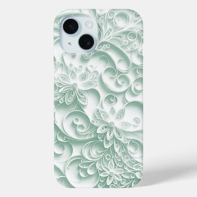 Sage Green Paper Quilling Daisy Design Case-Mate iPhone Case (Back)
