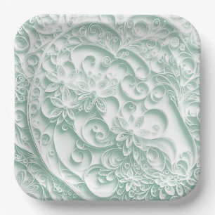 Sage Green Paper Quilling Daisy Design Plates