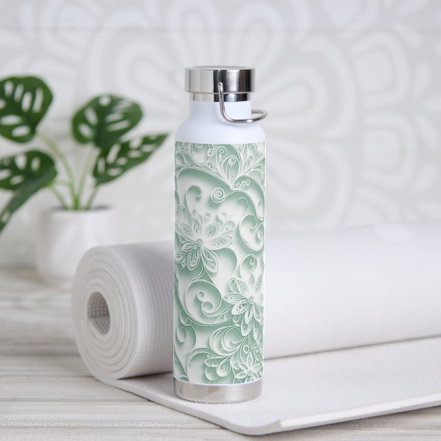 Sage Green Paper Quilling Pattern Water Bottle (Yoga)