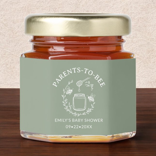 Sage Green Parents to Bee Floral Baby Shower Honey Jar Favors (Creator Uploaded)
