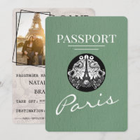 Sage Green Paris Passport Save The Date