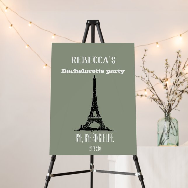 Sage Green Paris Theme Bachelorette Party Backdrop Foam Board (In Situ (Stand))
