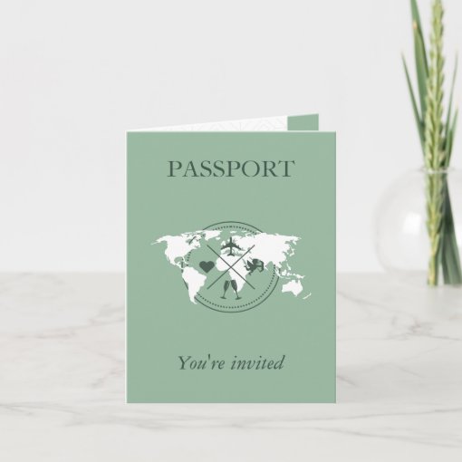 Sage Green Passport Destination Wedding Invitation Zazzle