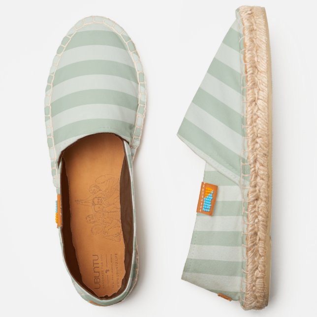 sage green pastel stripe with brown liner espadrilles (Side)