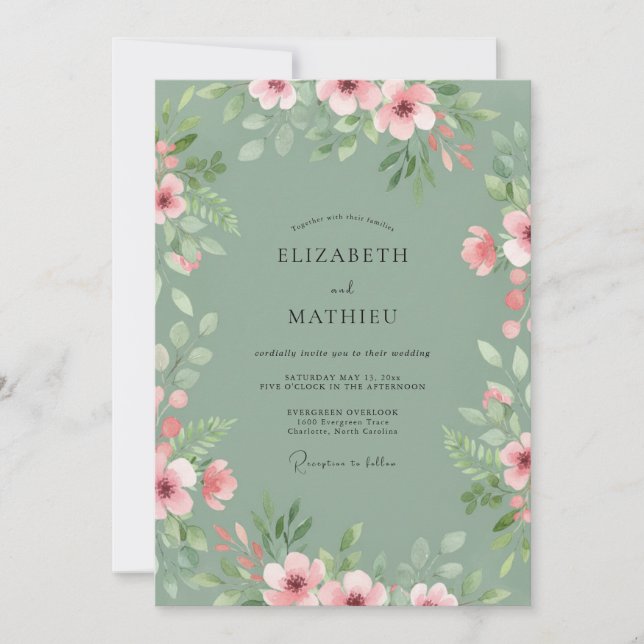 Sage Green Pastoral Spring Wedding Invitation (Front)