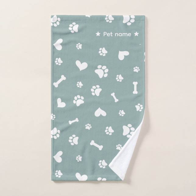 Sage Green Paw Print Dog Towel (Hand Towel)