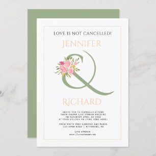 Sage green, peach ampersand, roses virtual wedding invitation