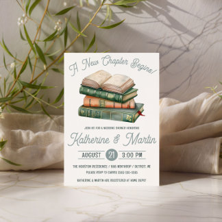 Sage Green & Peach Book Themed Bridal Shower Invitation