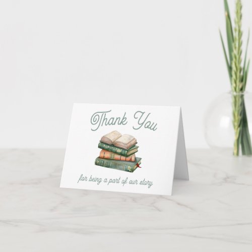 Sage Green & Peach Book Themed Bridal Shower Thank You Card