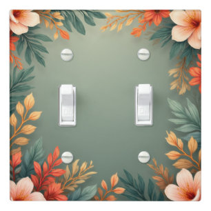 Sage Green Peach Floral Botanical Frame Light Switch Cover