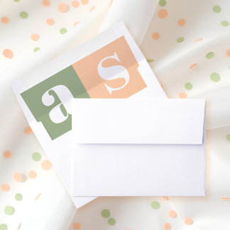 Sage green, peach initials bold typography wedding envelope liner