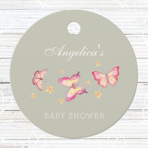 Sage Green Peach Pink Butterfly Baby Shower  Favor Tags