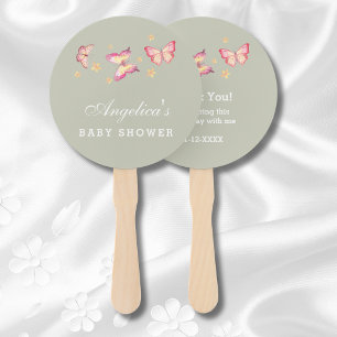 Sage Green Peach Pink Butterfly Baby Shower Hand Fan