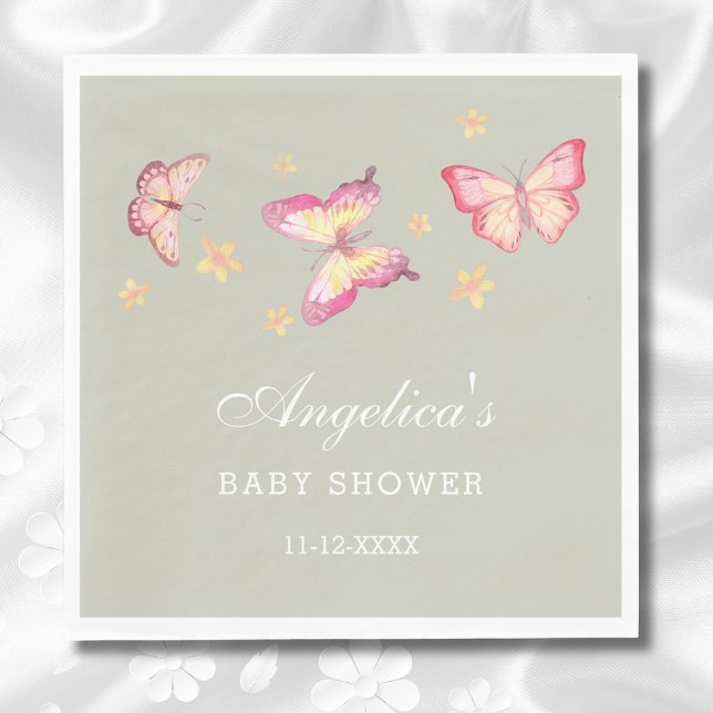 Sage Green Peach Pink Butterfly Baby Shower Napkins (Creator Uploaded)