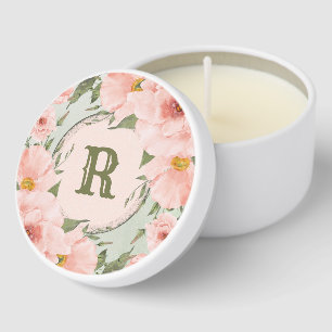 Sage Green & Peach Roses Personalized Mini Candle Favors