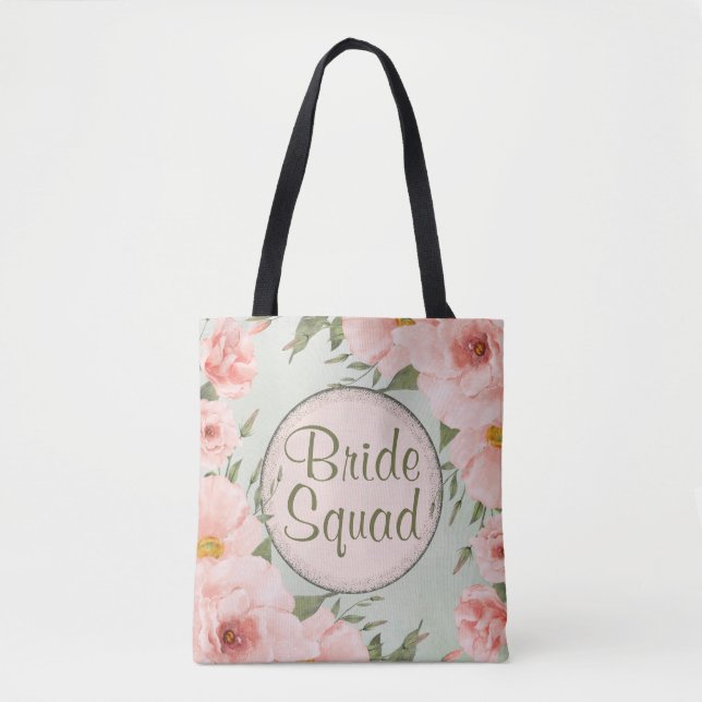 Sage Green & Peach Roses Tote Bag (Front)