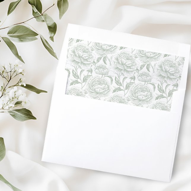 Sage Green Peonies Wedding Envelope Liner (Creator Uploaded)