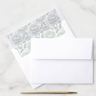 Sage Green Peonies Wedding Envelope Liner