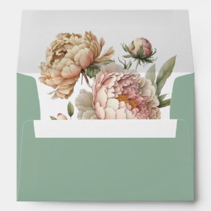 Sage Green Peony Garden Wedding Envelope