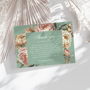 Sage Green Peony Garden Wedding Thank You Card