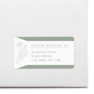 Sage Green Peony Wedding Return Address Label