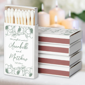 Sage Green Perfect Match Floral Wedding Matchboxes