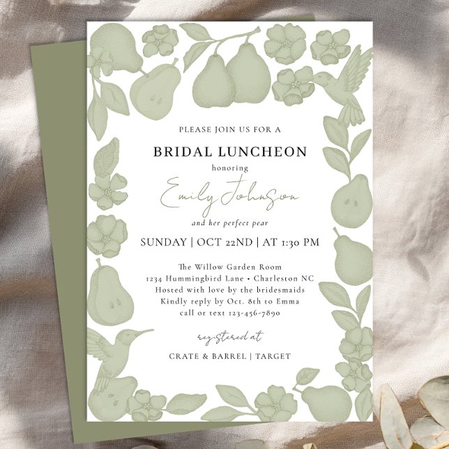 Sage Green Perfect Pear Bridal Luncheon Invitation (Bridal Shower Luncheon )