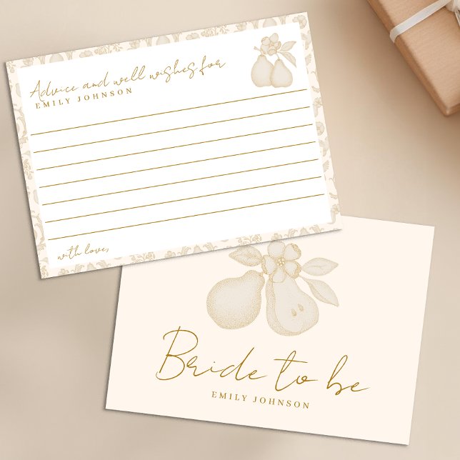 Sage Green Perfect Pear Bridal Shower Advice Cards (Advice and well wishes)