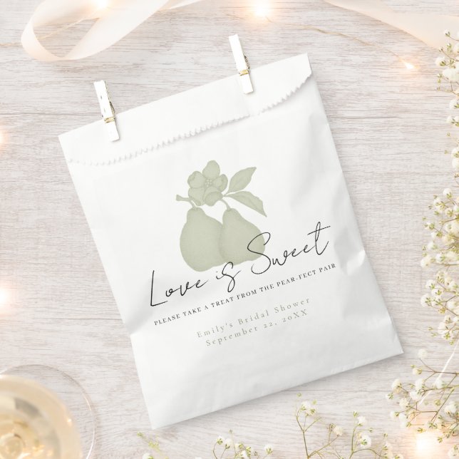 Sage Green Perfect Pear Bridal Shower Favor Bags (Clipped)