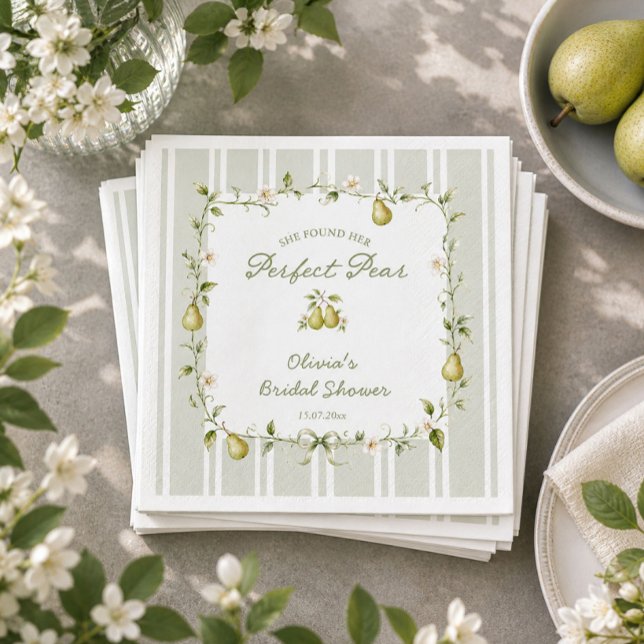 Sage Green Perfect Pear Bridal Shower Napkins (Creator Uploaded)