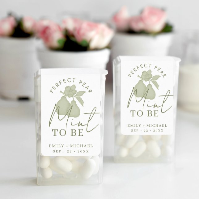 Sage Green Perfect Pear "Mint to Be" Wedding Favor Label (Mint To Be Party Favor)