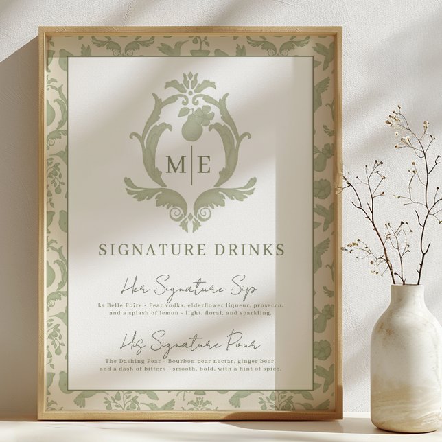 Sage Green Perfect Pear Signature Drinks Sign (Signature Drinks Sign)