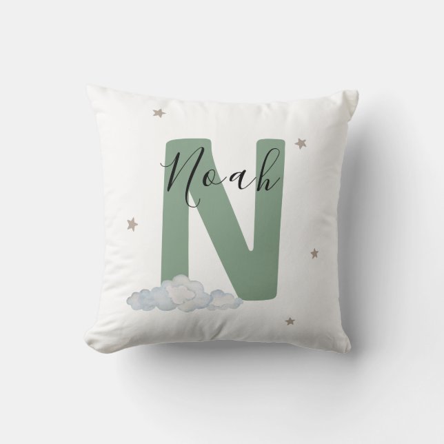 Sage Green Personalized Baby Name Pillow Custom (Front)