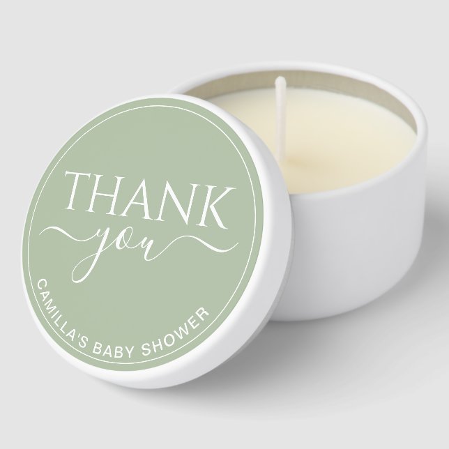 Sage Green Personalized Baby Shower Favor Candles (Corner)