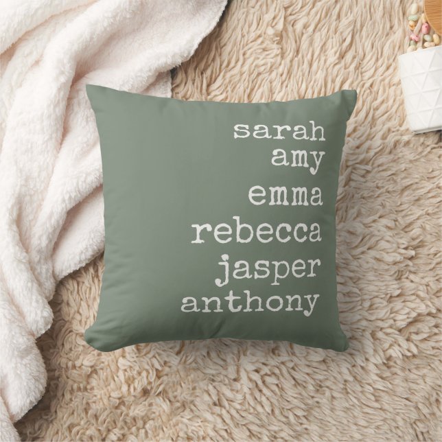 Sage Green Personalized Family Names Monogram  Throw Pillow (Blanket)
