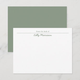 Sage Green Personalized From the Desk Of Note Card