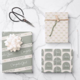 Sage Green Personalized Graduation Wrapping Paper Sheets