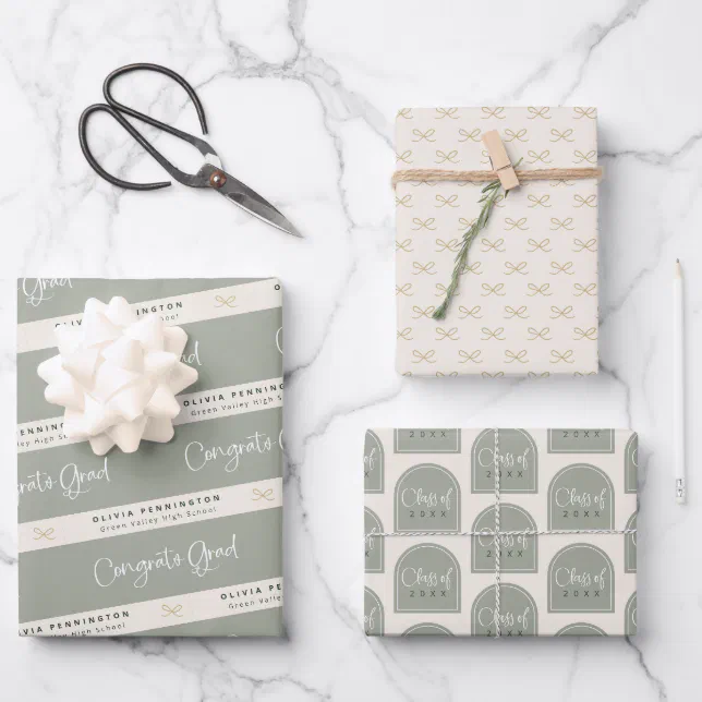 Sage Green Personalized Graduation Wrapping Paper Sheets | Zazzle