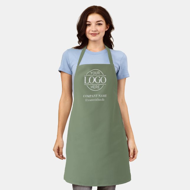 Sage Green Personalized Logo Custom Uniform Apron (Worn)