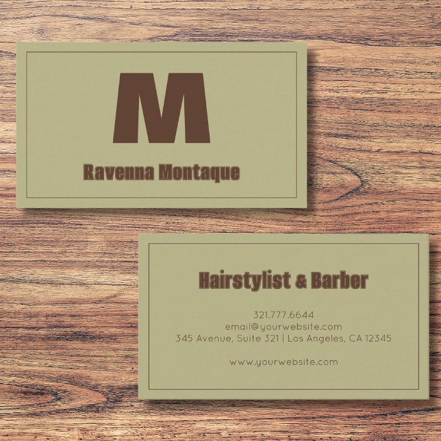 Sage Green Personalized Monogram Letter Name Business Card (Creator Uploaded)