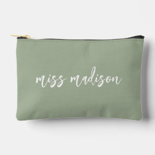 Sage Green Personalized Teacher's Name Script Accessory Pouch