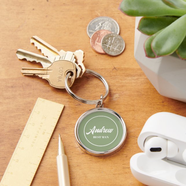 Sage Green Personalized Wedding Best Man Keychain (Desk)