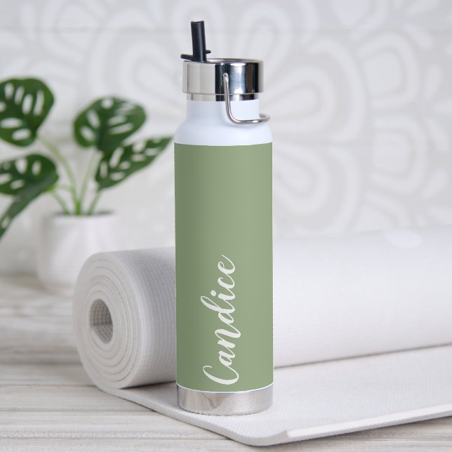 Sage Green Personalized Wedding Bridesmaid Water Bottle (Yoga)