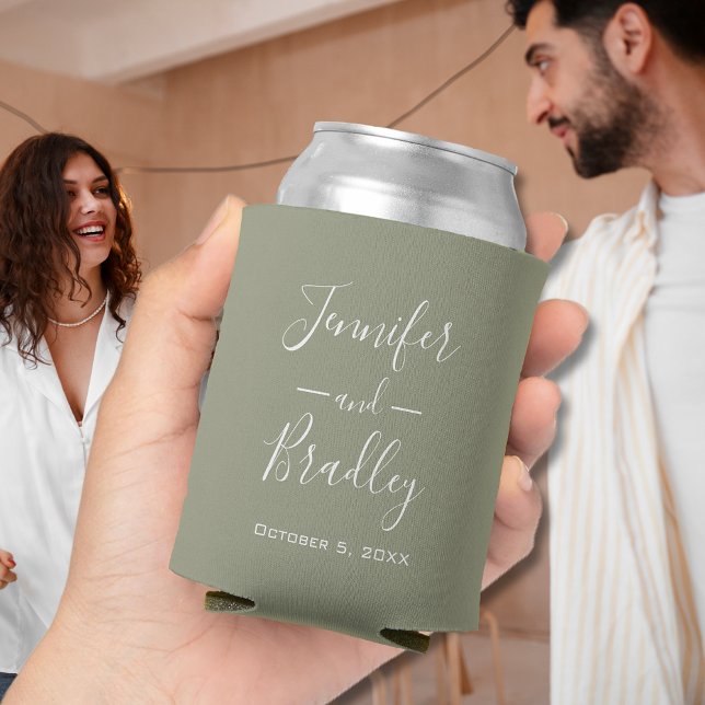 Sage Green Personalized Wedding Can Cooler (Sage Green Personalized Wedding Favor Can Coolers)
