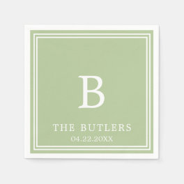 Sage Green Personalized Wedding Cocktail Napkins